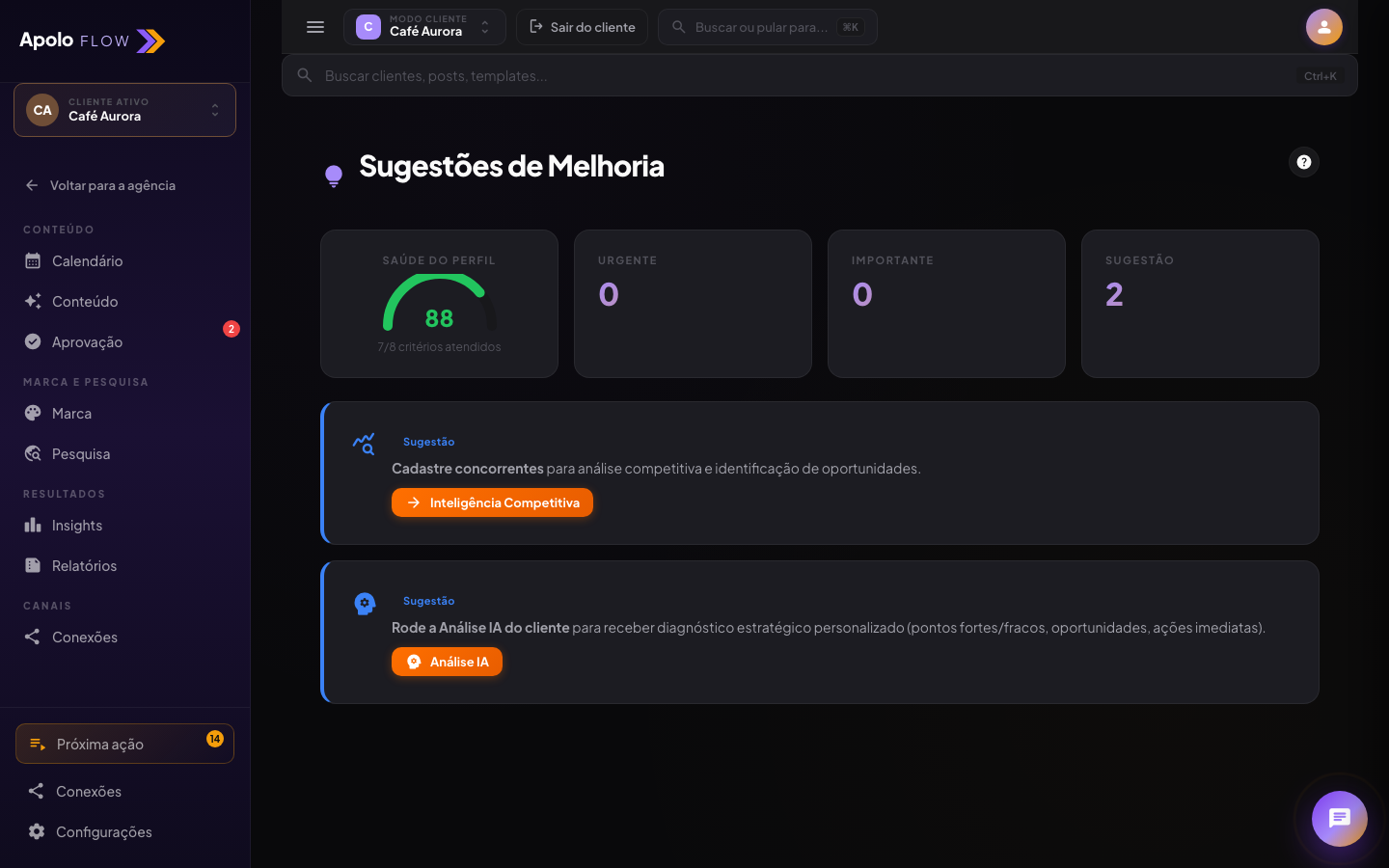 Sugestões de melhoria com IA